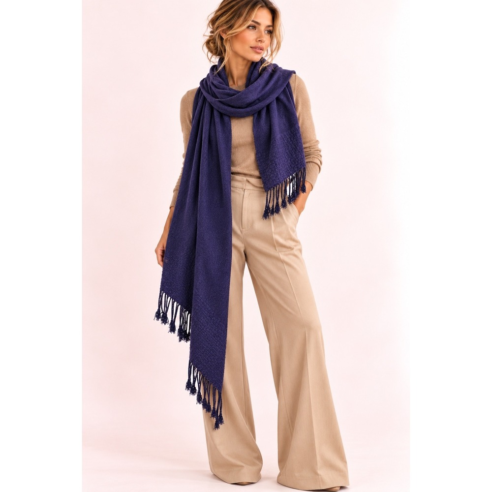 Kerry Woollen Mills Skellig Lambswool Scarf Purple Made in Ireland Textured Wrap